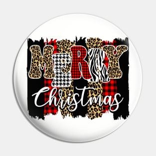 Merry Christmas Cheetah and Buffalo Plaid Paint Design Pin