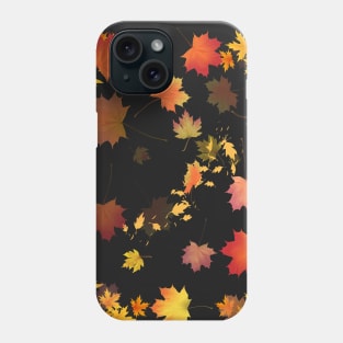 Autumn Scattered Leaf Design - Fall Leaves - Maple Leaves  - Autumn Colours - Black Background Phone Case