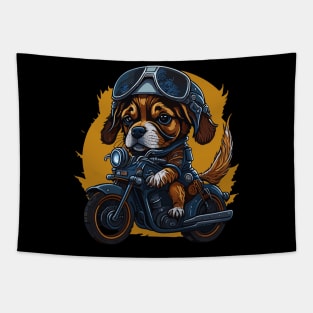 Cycle Cruise Cuddles Cruisin' Canine: A Tail-Wagging Ride on Two Wheels Biker Pup Tapestry