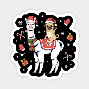 Christmas Pug Llama Dog Merry Christmas Alpaca Magnet