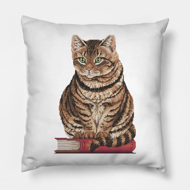 Cat Sitting On A Book Cross Stitch Pillow by inotyler