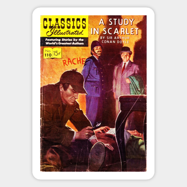 A Study In Scarlet Arthur Conan Doyle Vintage Comic Book Cover A Study In Scarlet Comic Book Cover Sticker Teepublic