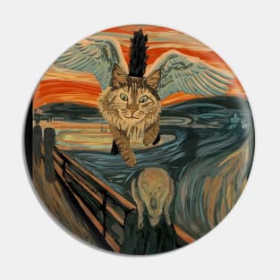 Funny Maine Coon Cat The Scream Mashup Pin