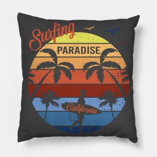 Funny T shirt Surfing Paradise- California best gift T-Shirt for Mens Pillow