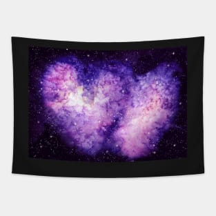 Watercolor Heart Shape Galaxy and Starry Sky Tapestry