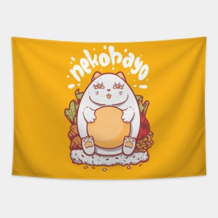 Nekohayo white text Tapestry