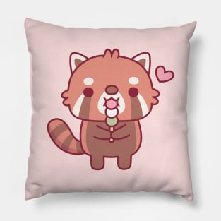 Cute Red Panda Eating Japanese Dango Pillow