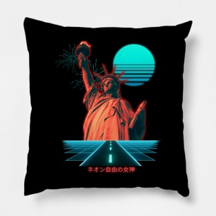 Lady Liberty Statue Vaporwave Aesthetic Pillow