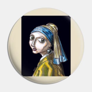 Caricature Girl with a Pearl Earring Pin