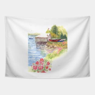 Boat House near Damrascotta Maine Tapestry