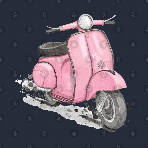 Pink Classic Retro Scooter by Magic Mouse Illustration