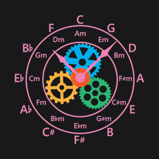 Circle of Fifths Mechanical Clock Style Hot Pink T-Shirt