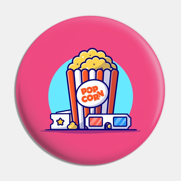 Popcorn, 3D Glasses And Ticket Cartoon Vector Icon Illustration Pin by Catalyst Labs