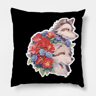 Lone Wolf With Flowers Pillow