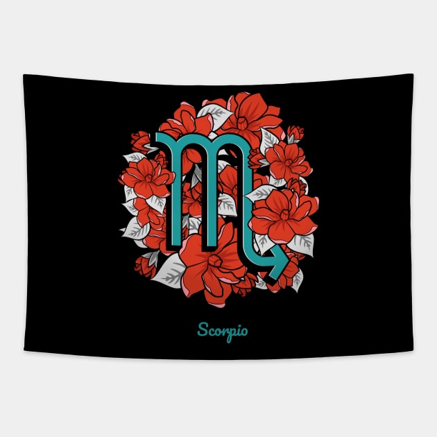 Floral Zodiac Sign Scorpio Gift Women Men Tapestry by teeleoshirts