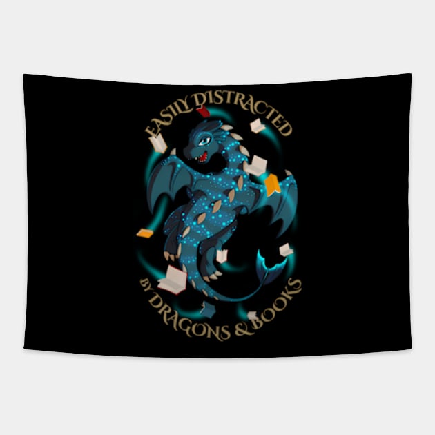 Easily Distracted By Dragons And Books Nerd Dragon Tapestry by Sink-Lux