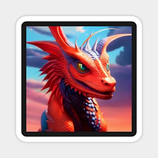 Grinning Young Red Dragon Magnet