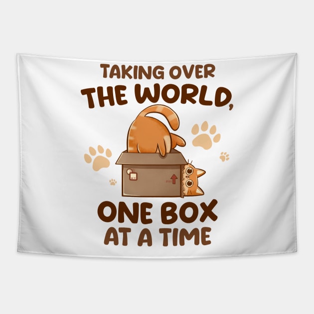 Taking Over the World, One Box at a Time - Cute Funny Cat Gift Tapestry by eduely