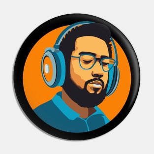 Hip Hop Beats: Trendy Black Man Lost in the Music Pin