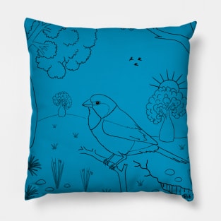 Birdie in a Forest Pillow