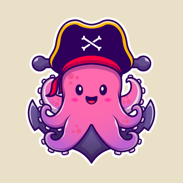 Cute Pirate Octopus With Anchor by Catalyst Labs