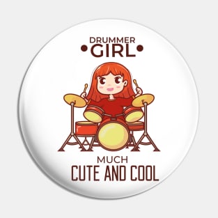 drummer girl cute and cool character illustration Pin