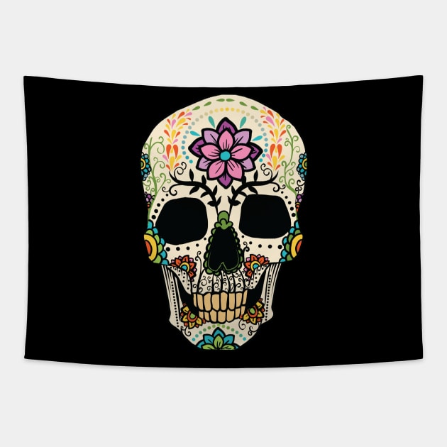 Sugar Skull with Flowers Tapestry by madeinchorley