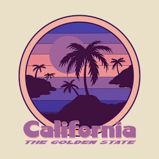 California The Golden State Retro Purple Sunset T-Shirt