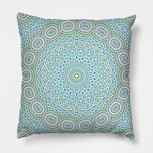 Mandala Kaleidoscope in Shades of Blue and Green Pillow