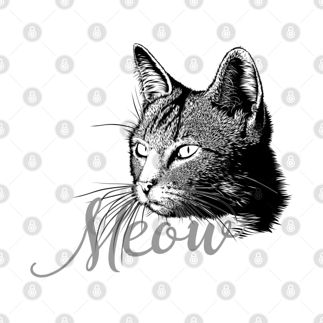 Beautiful and cute CAT HEAD with the word MEOW by EDDArt