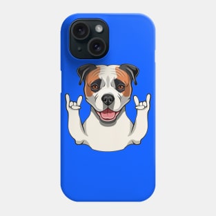 American Bulldog dog. Horns, Rock gesture. Dog portrait. American bulldog portrait Phone Case