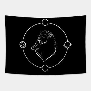 A graphic cosmic lion Tapestry