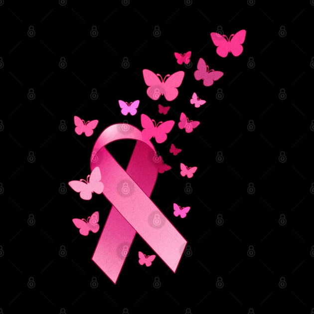 Breast Cancer Awareness Ribbon And Butterflies Gift Print by Linco