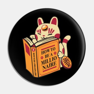 Maneki-Neko How to be a Millionaire Cat Black Design Pin