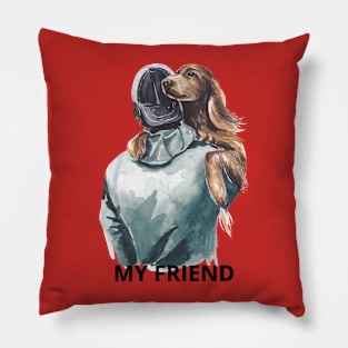 Man and faithful dog. Pillow