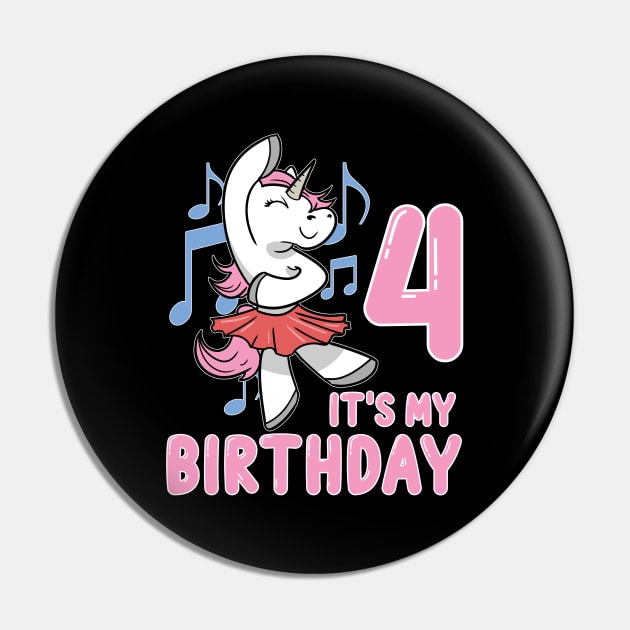 Fourth 4th Unicorn Ballerina Children's Birthday Pin by ModernMode