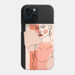 Abstract one line woman portrait with pastel geometric shapes. Female poster. Phone Case