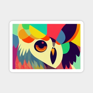 Colorful Owl Portrait Illustration - Bright Vibrant Colors Bohemian Style Feathers Psychedelic Bird Animal Rainbow Colored Art Magnet