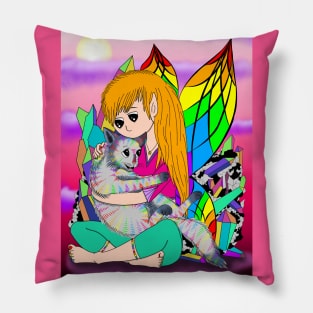 Rainbow quartz fairy and cat friend Pillow