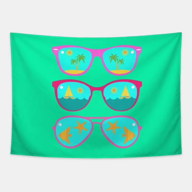 Summer Vacation Cool Beach Sunglasses Tapestry by HotHibiscus