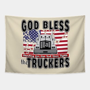 GOD BLESS THE TRUCKERS - FREEDOM CONVOY 2022 - BLACK LETTERS Tapestry