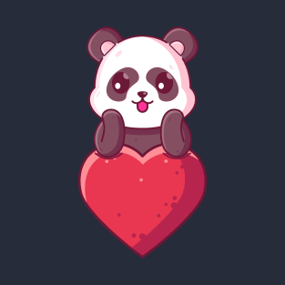 Cute Panda with big love. Gift for valentine's day with cute animal character illustration. T-Shirt