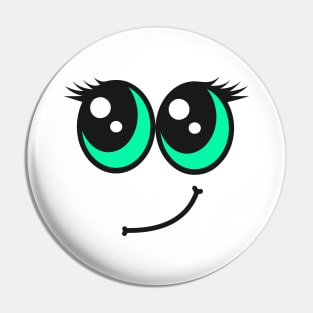 Cute Green Eyed Smiling Face Pin