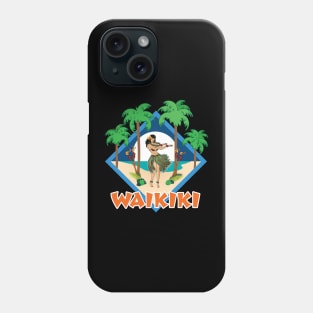Waikiki Hula Girl with Moon ond Palms Phone Case
