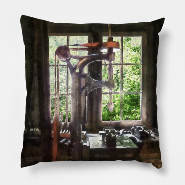 Building Trades - Drill Press By Window Pillow by SusanSavad