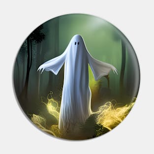 Spooky White Ghost in Forest Pin