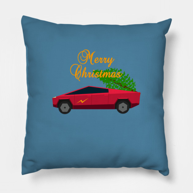 Tesla Christmas Truck Christmas Tree Truck Pillow Teepublic