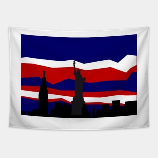 Statue of Liberty - New York Skyline - Red White and Blue - America Tapestry