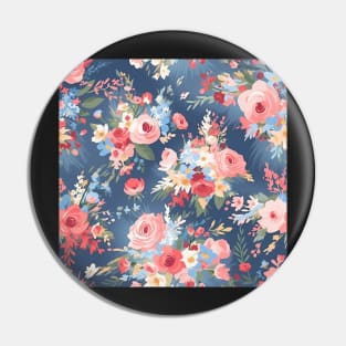 Shabby Chic Floral Flowers, Pretty Feminine Pattern on Blue Background Pin