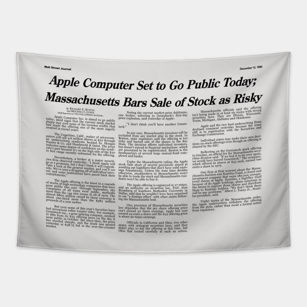 HD Reproduction - Apple Stock Too Risky - Dec 12, 1980 Tapestry by phneep